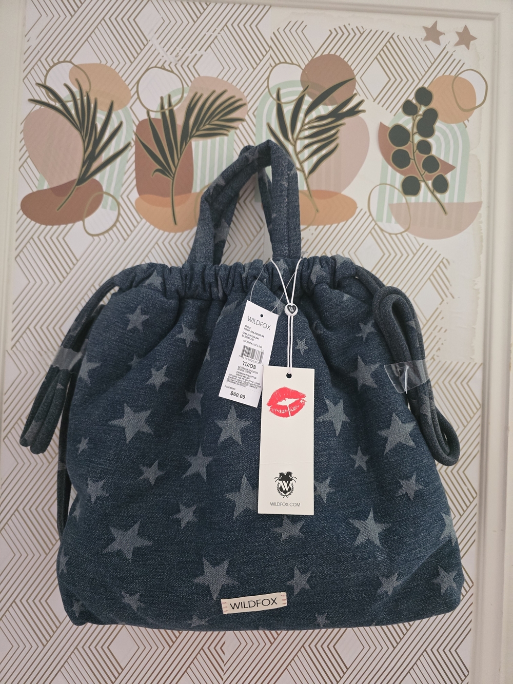 Wildfox Star Denim Drawstring Bag/Backpack